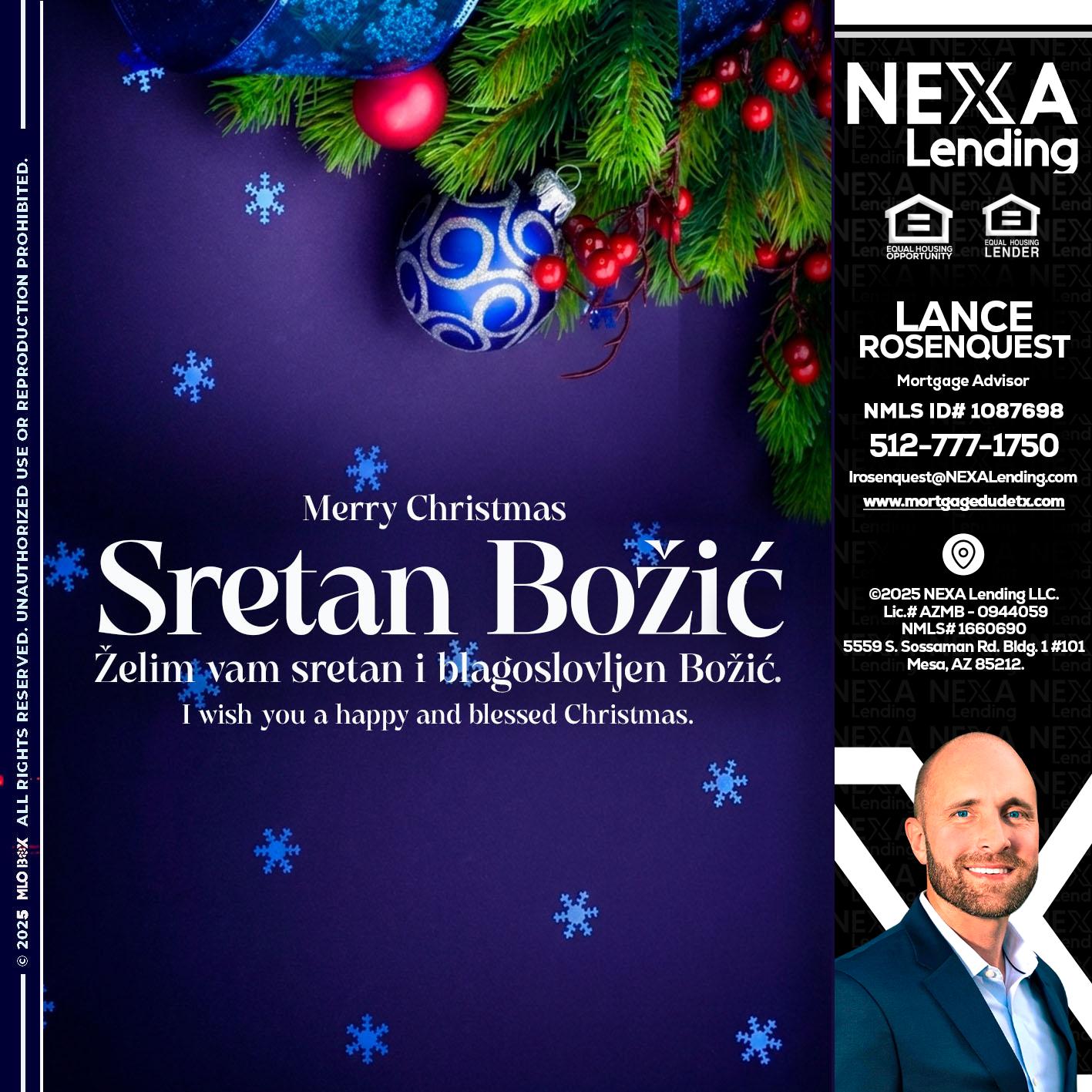 Sretan Božić - Lance Rosenquest -Mortgage Advisor